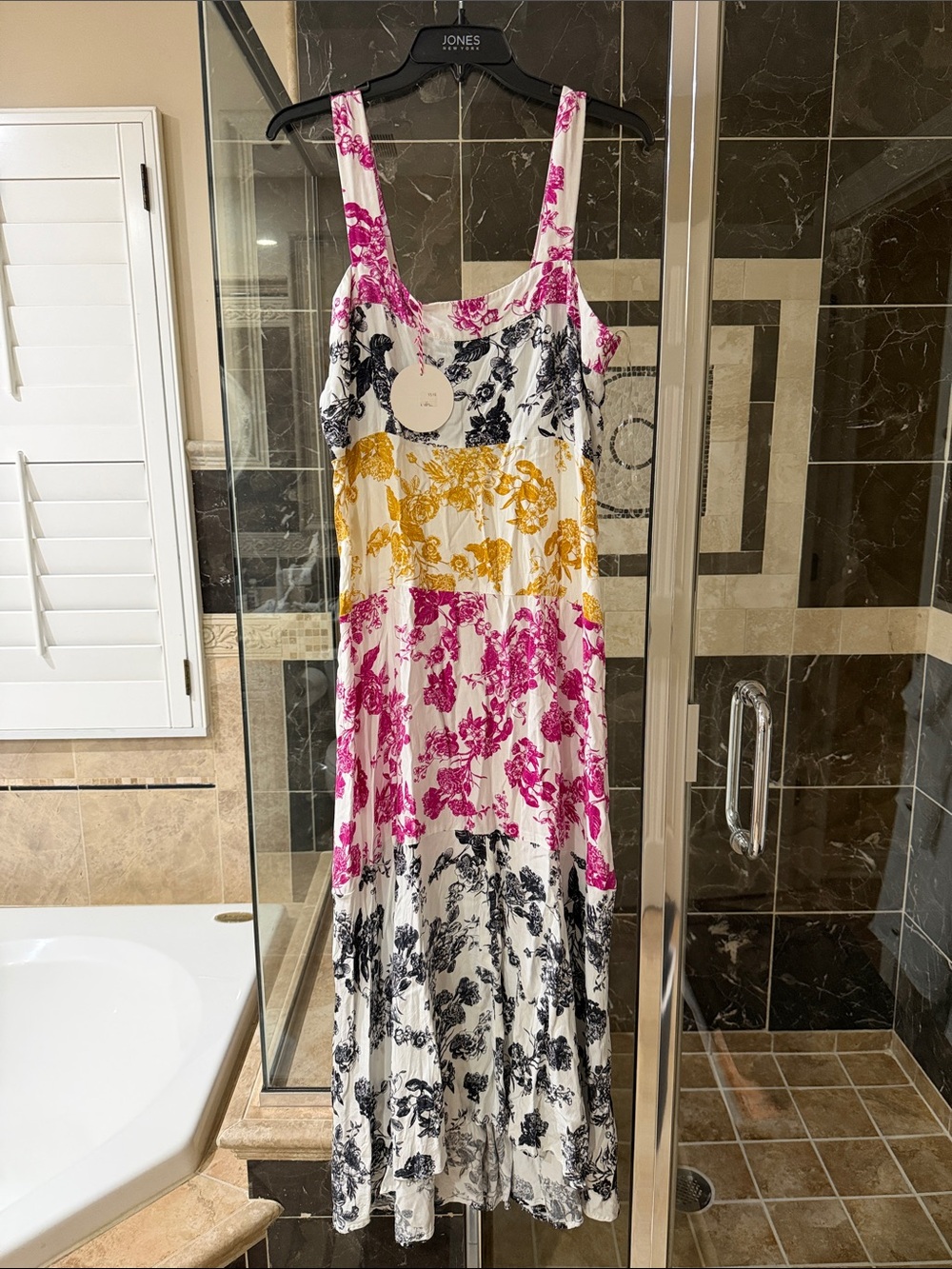 MSK White Maxi Dress with Pink, Yellow & Black Floral Panels